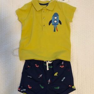 New Mini Boden Outfit 9-12 mo baby boy shorts and polo NWT